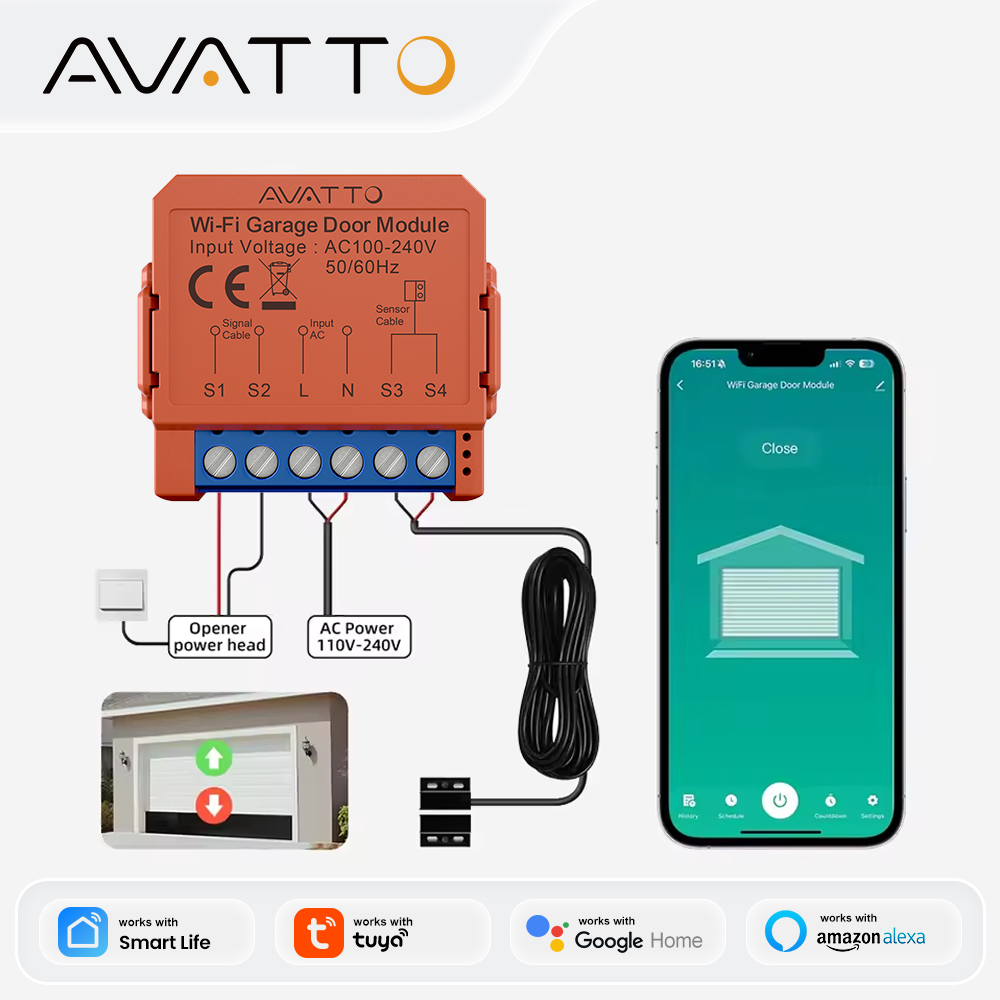 Smart Home Voice Assistant - فاتح باب المرآب الذكي من AVATTO