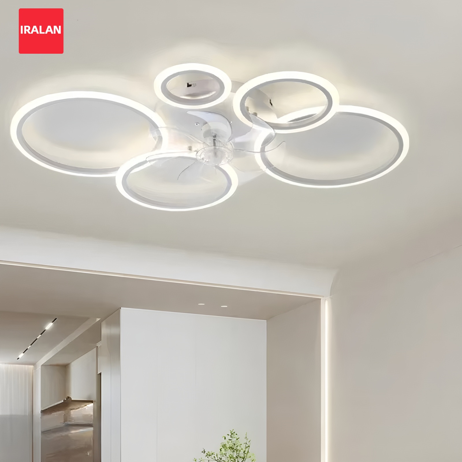 Smart Home Ventilation System - مروحة سقف دائرية مع إضاءة LED،